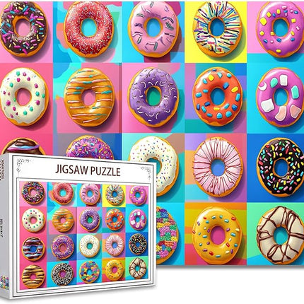 Colorful and Playful Donut Jigsaw Puzzle，Cat-Shaped Doughnut 1000 Pieces Jigsaw Puzzles for Adults，27 x 20 Inches Puzzles for Families，HD Quality Different Shapes Colors Doughnuts Puzzle Decor