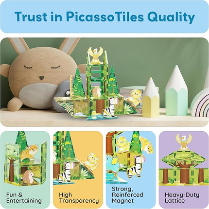 PicassoTiles Magnet Tile Building Block Safari Themed Set with 8 Compatible Magnetized Animal Action Figures Build Blocks Toddler Creativity Toys STEAM Educational Learning Skills Ages 3+ PTQ12