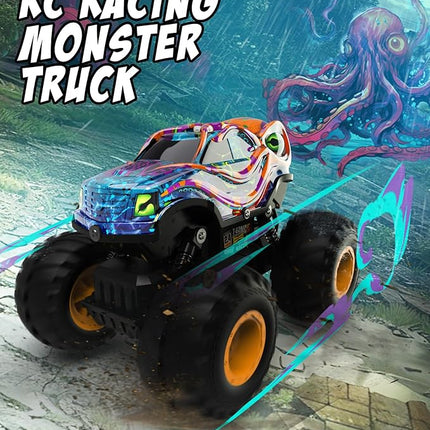 Kraken Monster Truck RC Car, Remote Control Car for Kids Aged 4-8, 1:16 Scale with LED Lights, 2.4GHz Truck Toys, Birthday Gift for 5 6 7 Year Old Boys
