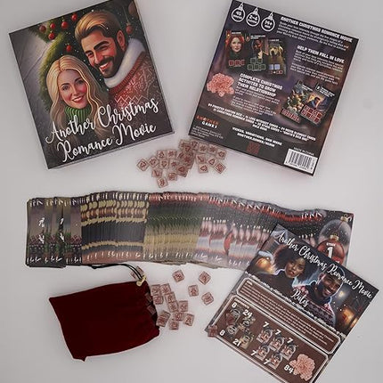 Another Christmas Romance Movie - a cozy Christmas board game for adults, families, and holiday parties featuring light gameplay and 84 custom frosted dice