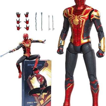 No Way HomeSpiderman Action Figures-7 Inch All Joints Movable Exquisite Collection Gift Toy (Gold & Red)