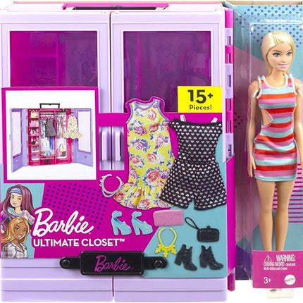 Barbie Fashionistas Ultimate Closet Portable Fashion Toy with Doll, Clothing, Accessories and Hangers, Gift for 3 Years Old and Up