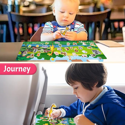 Benresive Reusable Sticker Book for Toddlers 2-4 Years, Fun Travel Stickers for Kids, Waterproof Sticker Books for Toddlers 1-3, Crafts Activities for Todddlers 1-3 2-4 3-5 - Animals Zoo