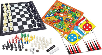 LEXiBOOK 8-in-1 Games Set, Chess, Checkers, Backgammon, Chinese Checkers, Nine Men's Morris, Snakes & Ladders, Goose, Ludo, 2-6 Players, Ages 6+