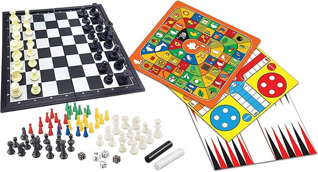 LEXiBOOK 8-in-1 Games Set, Chess, Checkers, Backgammon, Chinese Checkers, Nine Men's Morris, Snakes & Ladders, Goose, Ludo, 2-6 Players, Ages 6+
