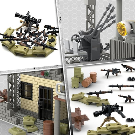 ZHX Military Base Building Block Sets - 550pcs, War Defence Base with Guard Tower, Prison and Air Defence Gun, WW2 Army Military Weapon Pack Accessories Kits Brick Toy for Kids