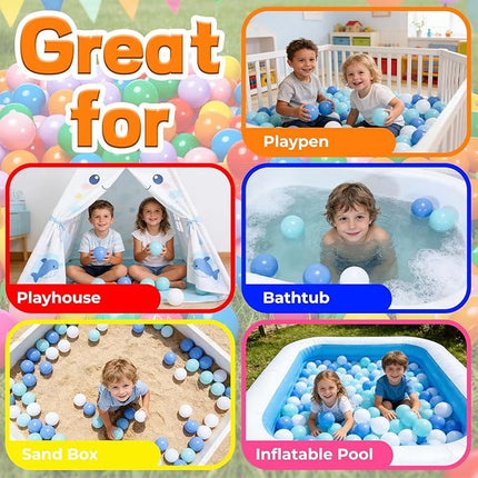 Ball Pit Balls Pack of 100 200 500 - Star and Round Set BPA Free Phthalate Free Non-Toxic Crush Proof Play Balls Soft Plastic Balls for Toddlers Baby Kids Birthday Pool Tent Party