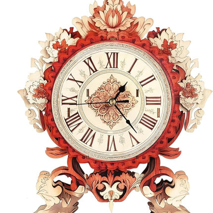 3D Wooden Puzzles for Adults Fire Flower Clock - Flame Flower Wall ‌‌Clock Puzzle DIY Model Kit Christmas Creative Art Craft Gift Home Decor for DIY Enthusiasts, Brain Teaser Building Birthday Gifts
