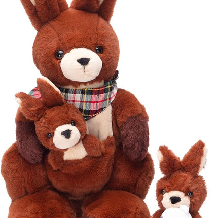 IKASA Mommy Kangaroo Stuffed Animal Mom and Baby Plush Toy, Cute 15.5" Soft Cuddly Family Set with Little Mini Babies,Gifts for Kids