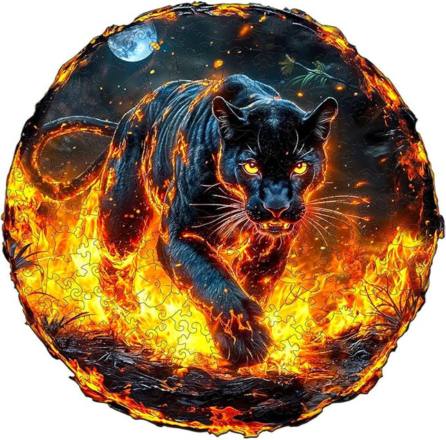 Wooden Puzzles for Adults - Flame Panther Wood Puzzles Adult - Unique Animal Shape Wooden Jigsaw Puzzles for Adults - Birthday Gifts for Puzzle Lovers, Family (13.4 * 13.2in)