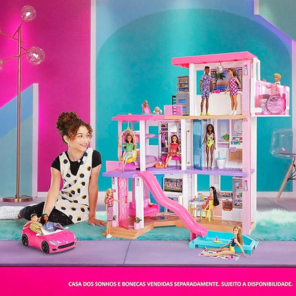 Barbie Convertible 2-Seater Vehicle, Pink Car with Rolling Wheels & Realistic Details, Gift for 3 to 7 Year Olds