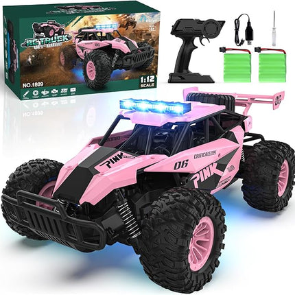 BLUEJAY Remote Control Car, 2.4GHz High Speed 33KM/H RC Cars Toys, 1:12 Monster RC Truck Off Road with LED Headlight and Rechargeable Battery Gifts for Adults Boys 8-12