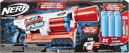 Nerf Mega XL Boom Dozer Blaster, Largest Mega Darts Ever, XL 6-Dart Rotating Drum, 6 Mega XL Whistler Darts, Pump Action,Standard Packaging