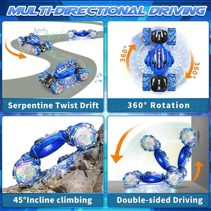 Remote Control Car Toys for Kids, Gesture Sensing Stunt Car, RC Cars for Boys Age 8-12, 2.4Ghz Hand Controlled Twist Cars, Ideal Birthday for Kids Age 6 7 8 9 10+(Navy Blue)