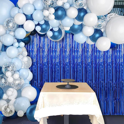 2 Pack Blue Foil Fringe Curtains Streamers Party Decorations 3.3 x 8.2 ft, Blue Tinsel Curtain Fringe Backdrop for Parties, Door Fringe Birthday Streamers, Photo Booth Backdrops, Party Decor