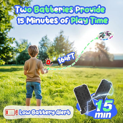 Foam UFO Drone for Kids – RC Plane with Colorful LED Lights, Remote Control Helicopter with Auto Hover, 2 Batteries (15 Mins Flight)