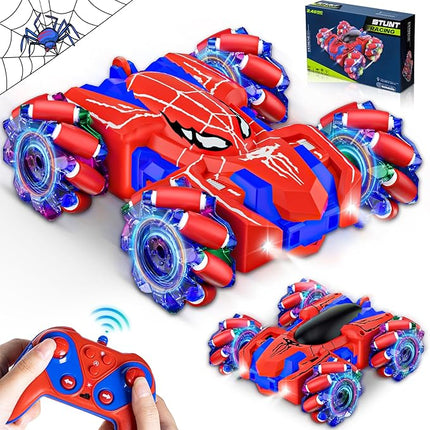 Spider Remote Control Car for Boys, Rechargeable RC Cars Toys with Cool Lights, 2.4Ghz Double Sided Drift RC Stunt Cars, 360°Rotating 4WD Off-Road Race Car for 4-6 6-12 Boy Kids Gifts