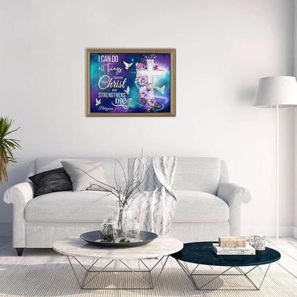 Christian Jigsaw Puzzles 500 Pieces for Adults, Shining Cross & Philippians 4:13 Bible Verse, Uplifting Religious Wooden Puzzle, Faith-Based Gift