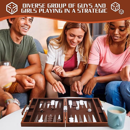 Froggod 15 inch Backgammon Sets for Adults - Classic Board Game for Adults - Portable Travel Backgammon Set for 2 Players - Perfect Adult Board Games for Gifts & Family Fun(Brown)
