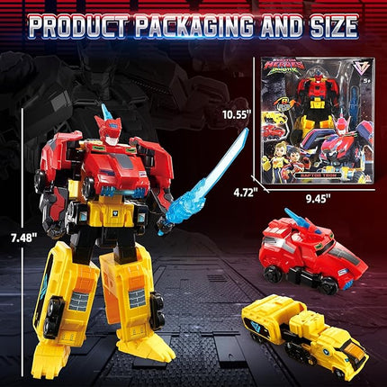 Transforming Toys, 2-in-1 Transforming Robot Raptor Tron, 7.48-inch Action Figure Children's Robot Toy, Cool Transforming Toys for Boys and Girls Age 5+, Red and Yellow