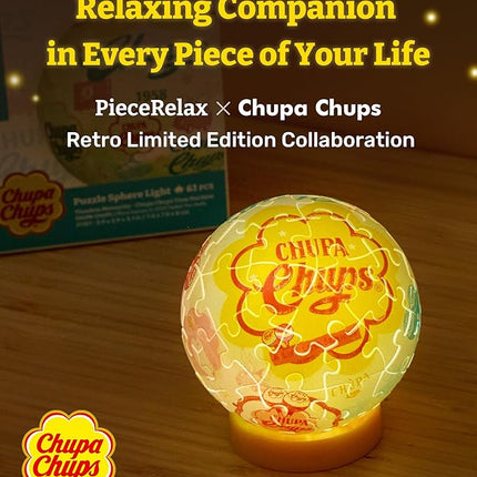 Chupa Chups X PieceRelax 3D Plastic Puzzle Sphere Light for Adults 60 Piece - Timeless Memories - Chupa Chups Time Machine Unique Gift & Home Décor with Curved Plastic Puzzle Pieces [J1151]