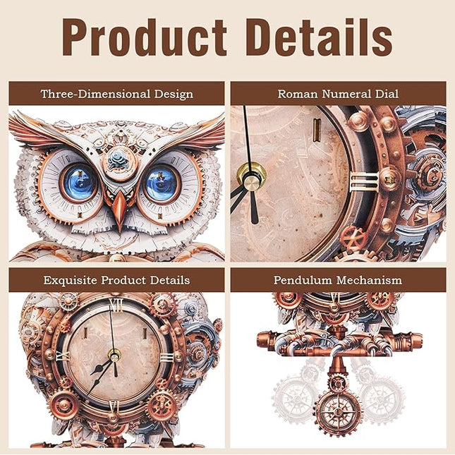3D Wooden Puzzles for Adults Mechanical Owl Clock - Model Building Kit for Men Women Clock Puzzle Creative Craft Gift Home Deco for DIY Enthusiasts, Brain Teaser Building Set for Adults (Owl)
