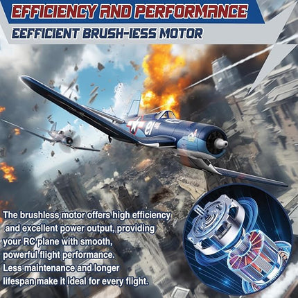 LEAMBE Brushless 4 Channel RC Plane F4U Corsair 500mm Remote Control Airplane Fighter RTF with 6-Axis Gyro, 3 Modes & Aerobatics for Beginners & Adults