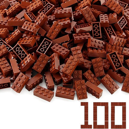 Feleph 100pcs 2x4 Bricks Reddish Brown Pieces Reddish Brown Parts Building kit Creative Play Set Classic Blocks Toy Compatible with 3001 Major Brands