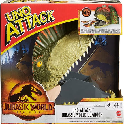 Mattel Games UNO Attack Jurassic World Domination Card Game for Kids & Family Night with Dinosaur Card Launcher, Lights & Sounds (Amazon Exclusive)
