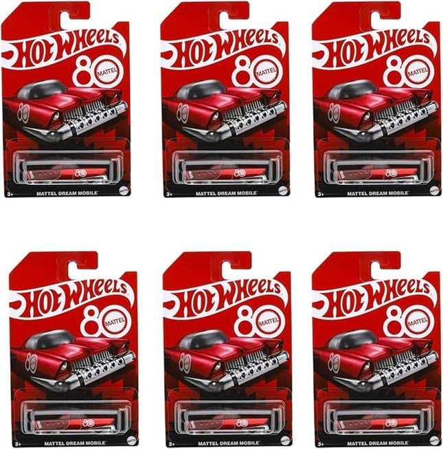 Hot Wheels Mattel Dream Mobile 80th Anniversary Collector’s Edition 6‑Pack, Retro‑Futuristic 1:64 Die‑Cast Cars, Ages 3+