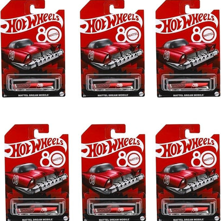Hot Wheels Mattel Dream Mobile 80th Anniversary Collector’s Edition 6‑Pack, Retro‑Futuristic 1:64 Die‑Cast Cars, Ages 3+