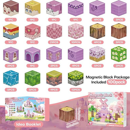 Magnetic Blocks, Magnetic Building Blocks 100pcs, STEM Sensory Toys with Princess Castle Build–Creative Magnet Tiles for Toddlers Ages 3+, Boys & Girls–Christmas Birthday Party Kids Gifts