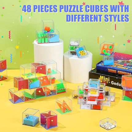 Lenwen 48 Pieces Brain Teaser Puzzles Cubes mini Puzzle Party Favors Goodie Bags Stuffers Games Challenge Decompression for Adults(Cute Style)