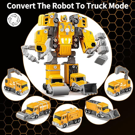 Toys for Ages 5-7, 5-in-1 Take Apart Construction Vehicle Trucks Transform to Robot, 5 6 7 8 Year Old Boy Christmas Birthday Gift Ideas, Robot Toys for Kids 4-8