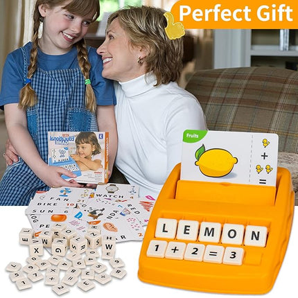 Educational Toys for Kids Ages 3-8, Matching Letter Spelling Game ABC Math Learning, Xmas Birthday Party Gifts for 3 4 5 6 7 8 Year Olds Boys and Girls Yellow