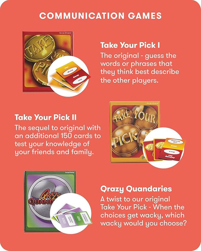 SimplyFun Take Your Pick 3 Pack Bundle - Family Card Games - Includes Take Your Pick I, II, & Qrazy Quandaries - Family Conversation Starter Cards for Kids & Adults - 3+ Players, Ages 10 & Up