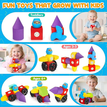 15 PCS Magnetic Foam Blocks for Kids, Large Magnetic Building Blocks for Toddlers 3+, Kids Bath Toys and Preschool STEM Educational Toys, Birthday for Boys & Girls 3 4 5 6+ Years Old