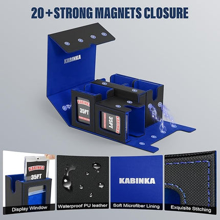 Card Deck Box for MTG with Commander Display, 5 in 1 Card Storage Box Fits 400+ Double-sleeved Cards, Removable Deck Case for TCG/Sports Cards with Dice Tray, 4 Magnetic Card Holders (Black Blue)