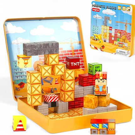 49PCS Mini Magnetic Blocks Construction Set - STEM Toddler Toys with Portable Iron Box, Travel Magnet Cubes for Kids Ages 3-8, Educational Gift for Boys & Girls