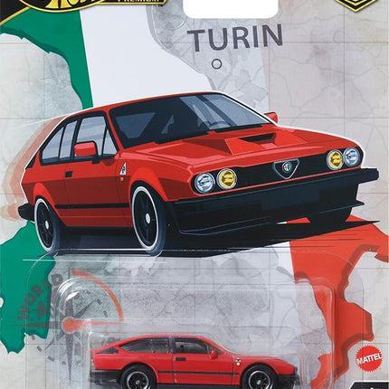 Hot Wheels Premium Car Culture Collectible Toy Car, 1:64 Scale Die-Cast Alfa Romeo GTV 6 3.0, World Tour Vehicle with Real Riders Tires
