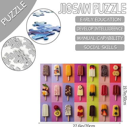 Various Types Shapes of Popsicles Jigsaw Puzzle，Cool Summer Popsicles 1000 Pieces Jigsaw Puzzles for Adults，27 x 20 Inches Puzzles ，HD Quality Colorful Puzzle Gift，Family Activity for Game Night