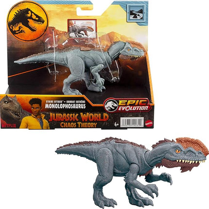 Mattel Jurassic World Strike Attack Dinosaur Toy with Single-Strike Action & Movable Joints, Monolophosaurus Action Figure Includes Digital Play