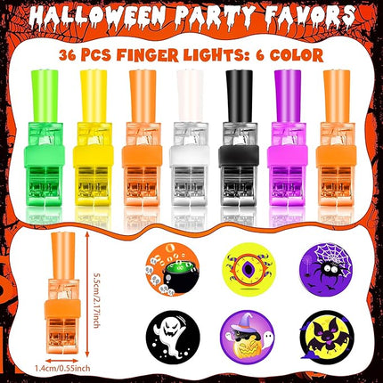 36 Pcs Halloween Party Favors for Kids Light Up Finger Lights, Halloween Glow in the Dark Toys Bulk Goodie Bags Stuffers Fillers Trick or Treat Toys Halloween Prizes Classroom Party Supplies Non Candy