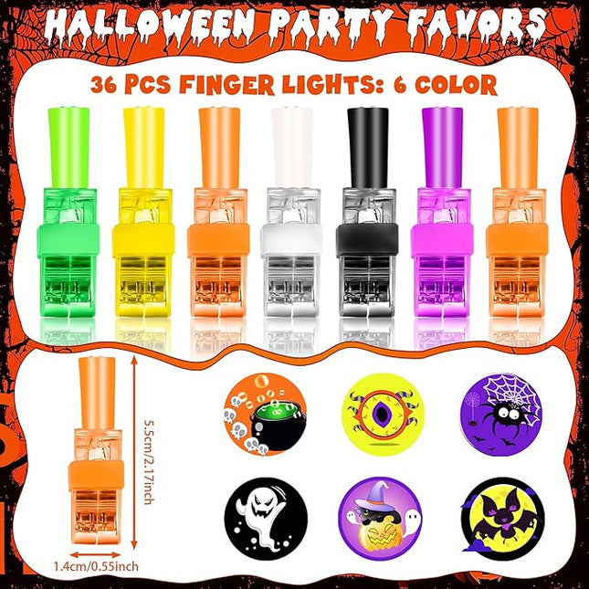 36 Pcs Halloween Party Favors for Kids Light Up Finger Lights, Halloween Glow in the Dark Toys Bulk Goodie Bags Stuffers Fillers Trick or Treat Toys Halloween Prizes Classroom Party Supplies Non Candy
