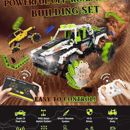 Pickup Truck Building Kits with Remote Control for Adults,Technic Off-Road Car Building Blocks Toys,STEM Engineering Gift for Mens,Boys,Kids-1550PCS(Green)