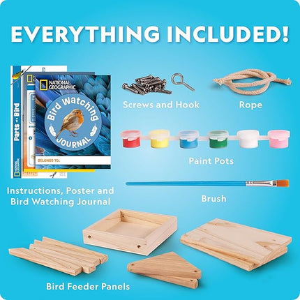 Blue Marble National Geographic Build Your Own Bird Feeder Kit – DIY Wooden Feeder Craft with Paints, Brush, Bird-Watching Journal & Educational Poster for Kids, Easter Basket Stuffers