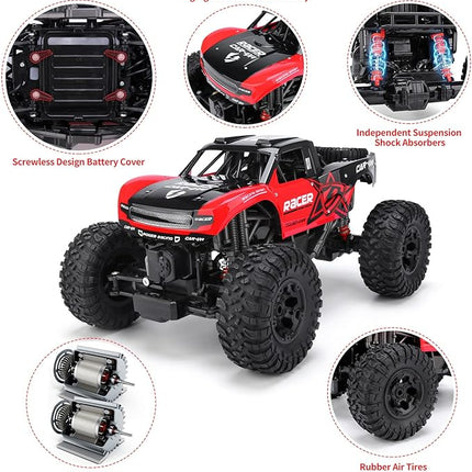 RC Trucks 4x4 Offroad Waterproof - 1:12 Scale Large Amphibious Remote Control Car, Dual Motors Crawler Vehicle, Monster Truck Toys with 2 Rechargeable Batteries, Best Gift for Kids Adults