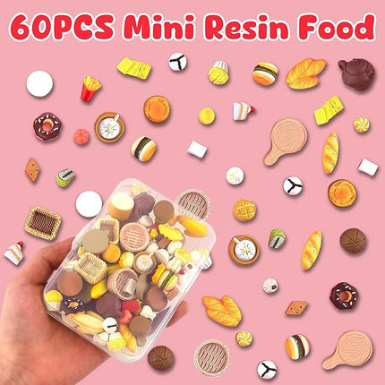 60Pcs Mini Resin Food Cute Miniature Food Figurines Tiny Food for Barbie Food Accessories Fairy Garden Micro Landscape Decoration