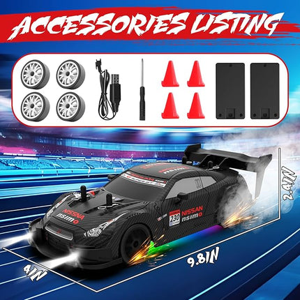 RC Drift Car 1:20 Scale Remote Control Cars 2.4GHz 4WD High Speed RTR Racing Vehicle with LED Lights 2 Rechargeable Batteries and Drifting Tires Racing Sport Toy Car for Adults Kids Boys Girls