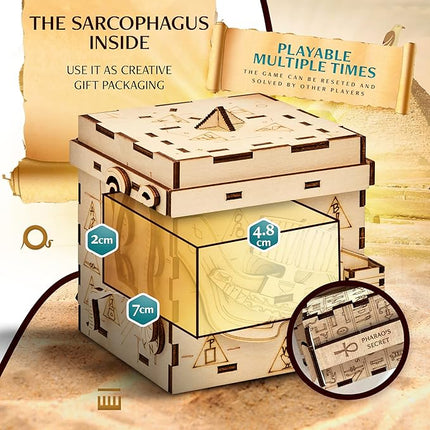 INSCAPE Pharaoh´s Secret Puzzle Box - Escape Room in A Box for Adults - Cluebox - Mind Puzzles for Adults - Puzzle Boxes with Hidden Compartments - Wooden Puzzle Box - Birthday Gift Gadget